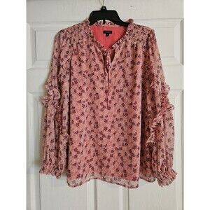 Talbots Blouse Womens Large Floral Long sleeve Classic Casual Career wear Pink